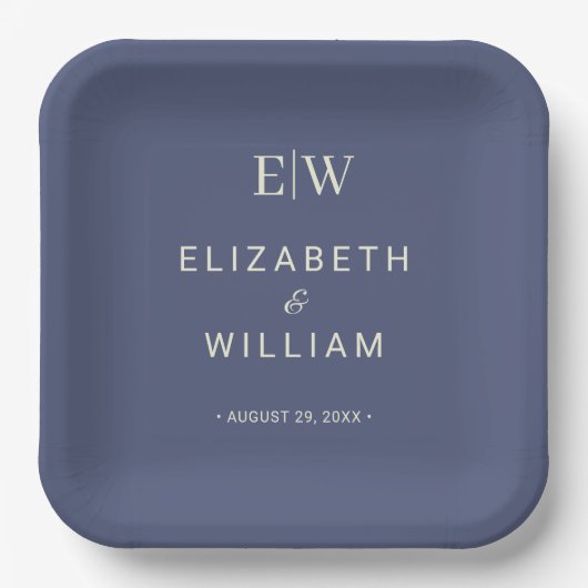 Elegant Simple Future Dusk mit Monogram Wedding Pappteller (Vorderseite)