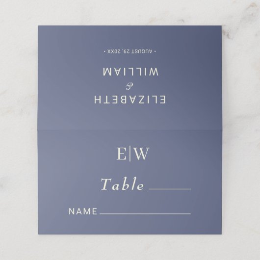 Elegant Simple Future Dusk mit Monogram Wedding Platzkarte (Außenseite Aufgefaltet)