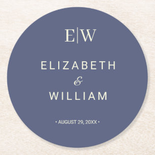 Elegant Simple Future Dusk mit Monogram Wedding Runder Pappuntersetzer