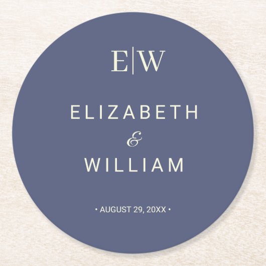 Elegant Simple Future Dusk mit Monogram Wedding Runder Pappuntersetzer (Vorderseite)