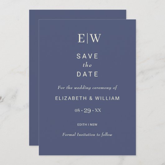 Elegant Simple Future Dusk mit Monogram Wedding Save The Date (Vorne/Hinten)