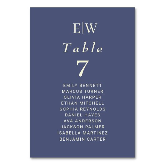 Elegant Simple Future Dusk mit Monogram Wedding Tischnummer (Vorderseite)
