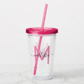 Elegant Simple Girly Pink Black Monogram Acryltrinkbecher (Rückseite)
