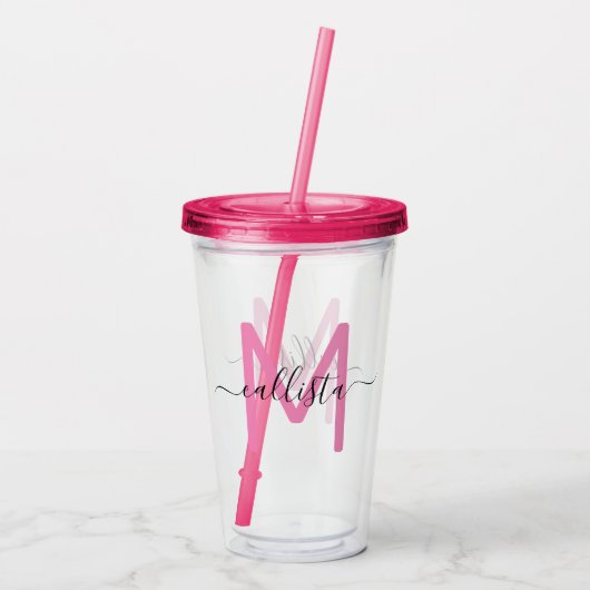 Elegant Simple Girly Pink Black Monogram Acryltrinkbecher (Rückseite)
