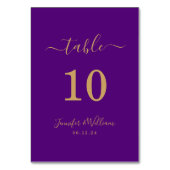 Elegant Simple Glam Script Wedding Gold Lila Tischnummer (Rückseite)