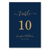 Elegant Simple Glam Script Wedding Gold Navy Tischnummer (Rückseite)