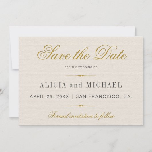 Elegant Simple Gold Calligraphy Classic Wedding Save The Date (Vorderseite)