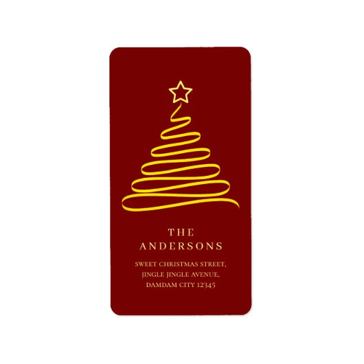 Elegant Simple Gold Christmas Tree Return Address Adressaufkleber (Vorne)
