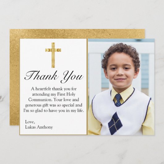 Elegant Simple Gold Cross First Holy Communion Dankeskarte (Vorne/Hinten)