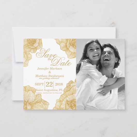 Elegant Simple Gold Floral Save the Data Date (Vorderseite)