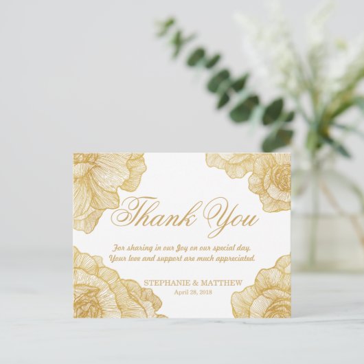 Elegant Simple Gold Floral Vielen Dank Postkarten (Stehend Vorderseite)