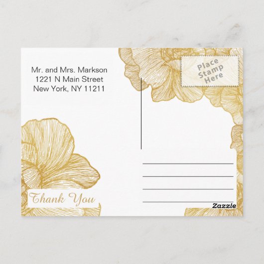 Elegant Simple Gold Floral Vielen Dank Postkarten (Rückseite)