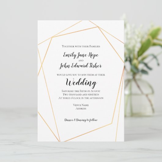 Elegant Simple Gold Geometric Frame Wedding Einladung (Stehend Vorderseite)