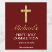 Elegant Simple Gold Red Cross First Communation Weinetikett (Einzelnes Label)