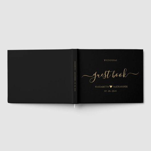 Elegant Simple Gold Script Black Wedding Gästebuch (Voll)