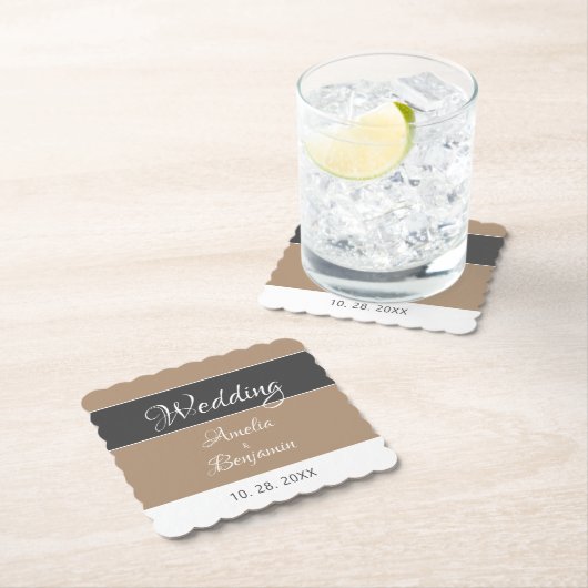 Elegant Simple Gray Beige Script Wedding  Untersetzer (Vor Ort)