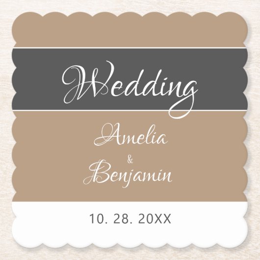 Elegant Simple Gray Beige Script Wedding Untersetzer (Vorderseite)