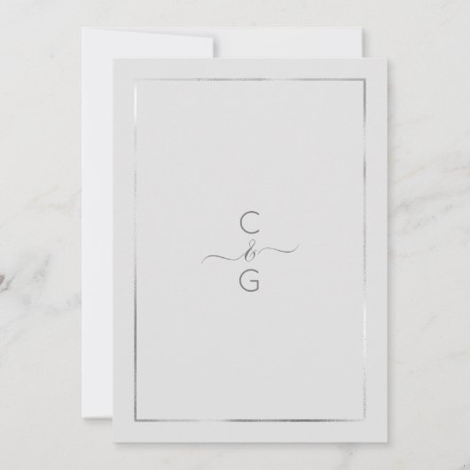 Elegant Simple Gray Silver Geo Border Wedding Einladung (Rückseite)