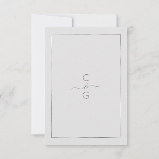 Elegant Simple Gray Silver Geo Border Wedding RSVP Karte (Rückseite)