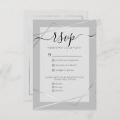 Elegant Simple Gray Silver Geo Border Wedding RSVP Karte (Vorne/Hinten)