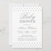 Elegant Simple Gray White Dots Script Baby Dusche Einladung (Vorderseite)