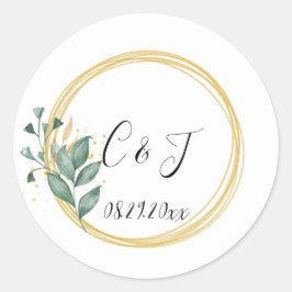 Elegant Simple Green Eucalyptus Wedding Runder Aufkleber