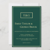 Elegant Simple Green Gold Monogram Modern Wedding Einladung (Vorderseite)