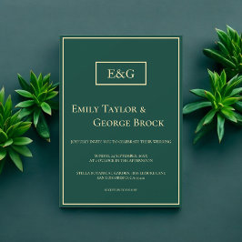 Elegant Simple Green Gold Monogram Modern Wedding Einladung