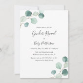 Elegant Simple Greenery Eucalyptus Gender Reveal Einladung (Vorderseite)