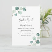 Elegant Simple Greenery Eucalyptus Gender Reveal Einladung (Stehend Vorderseite)