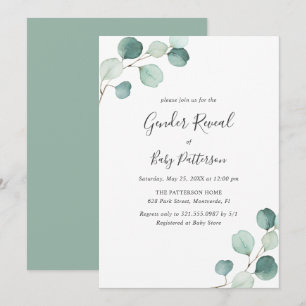 Elegant Simple Greenery Eucalyptus Gender Reveal Einladung