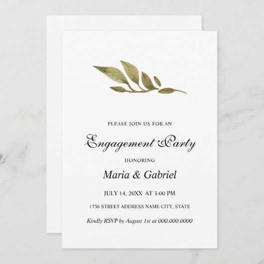 Elegant Simple. Grüne Blätter - Partei für Engagem Einladung (Vorne/Hinten)