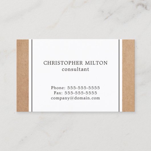 Elegant Simple Kraft Paper & White Consultant Visitenkarte (Vorderseite)