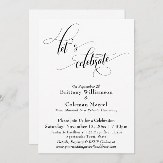 Elegant Simple Let's Celebrate Black and White Inv Einladung (Vorne/Hinten)