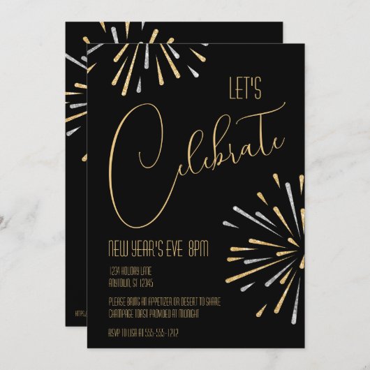 Elegant Simple Let's Celebrate Silvester Party Einladung (Vorne/Hinten)