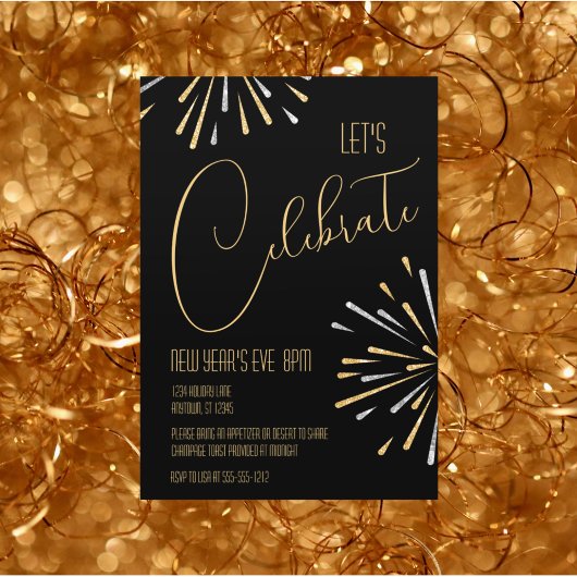 Elegant Simple Let's Celebrate Silvester Party Folieneinladung