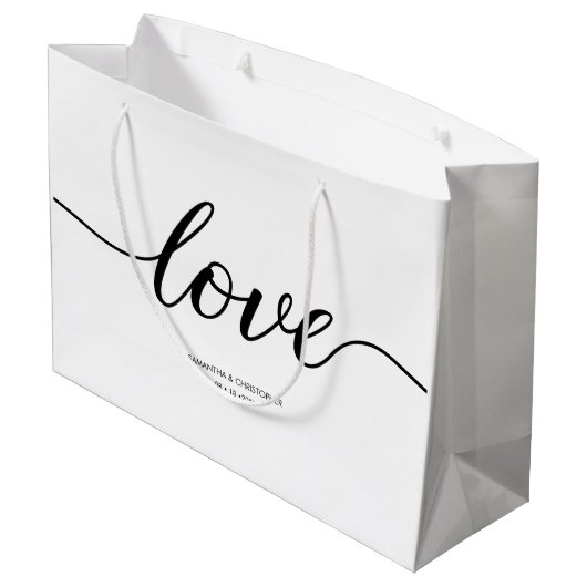 Elegant Simple Liebe Script Wedding benutzerdefini Große Geschenktüte (Rückseite Schrägansicht)