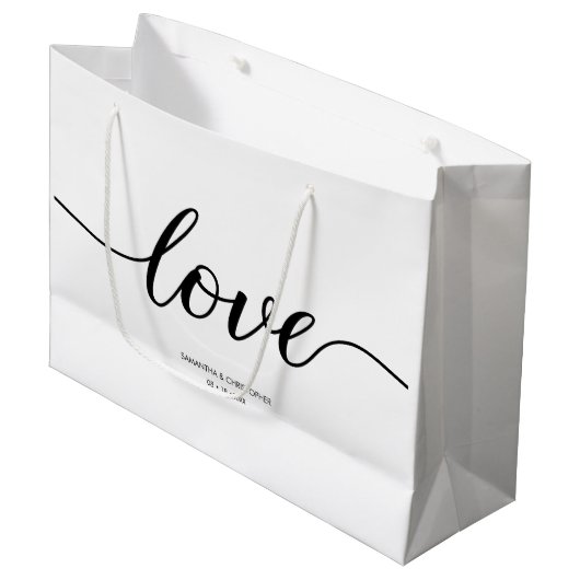 Elegant Simple Liebe Script Wedding benutzerdefini Große Geschenktüte (Vorderseite Schrägansicht)