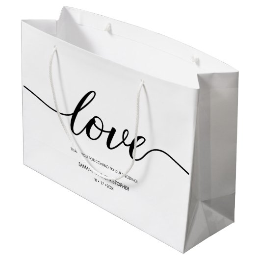 Elegant Simple Liebe Script Wedding custom Große Geschenktüte (Rückseite Schrägansicht)
