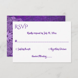 Elegant Simple Lila Calligraphy Mandala Wedding RSVP Karte