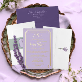 Elegant Simple Lilac and Gold Script Wdding Folieneinladung