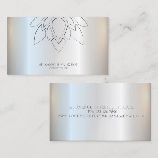 Elegant Simple Lotus Silver Metallic Visitenkarte (Vorne/Hinten)
