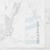Elegant Simple Marble Stone Blue Name Monogram Weinetikett (Einzelnes Label)