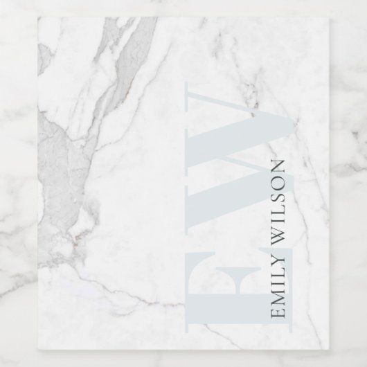 Elegant Simple Marble Stone Blue Name Monogram Weinetikett (Einzelnes Label)