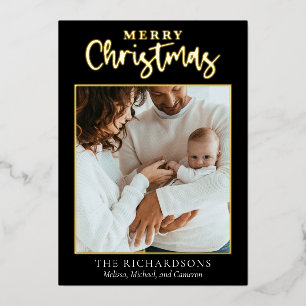 Elegant Simple Merry Christmas Family Foto Trendy Folien Feiertagskarte