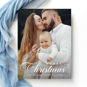 Elegant Simple Merry Christmas Foto Script Postkarte