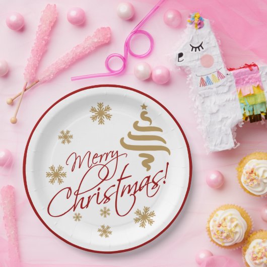 Elegant Simple Merry Christmas Wish Wordart Pappteller (Party)