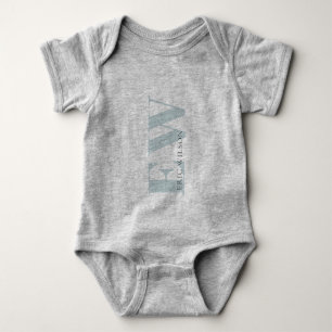 Elegant Simple Minimal Blue Gray Name Monogram Baby Strampler