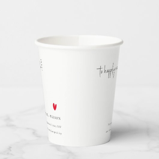Elegant Simple Minimal Red Heart Script Wedding Pappbecher (Links)