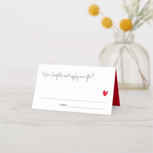 Elegant Simple Minimal Red Heart Script Wedding Platzkarte (Rückseite)